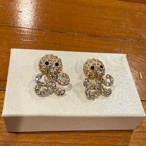 Gold Crystal Octopus Stud Earrings - Women's Jewelry